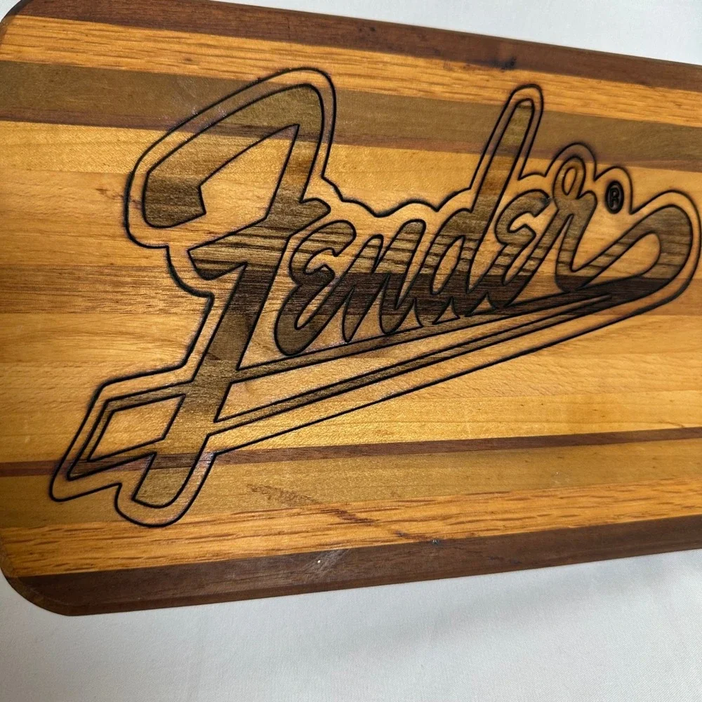 Fender Guitar Logo Wood Cutting Board Kitchen Decor Gift Idea Handmade